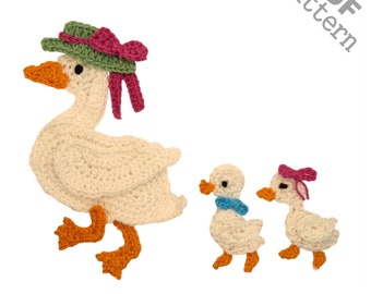 Patrón de aplique de pato a crochet: Mamá y patitos (PDF)