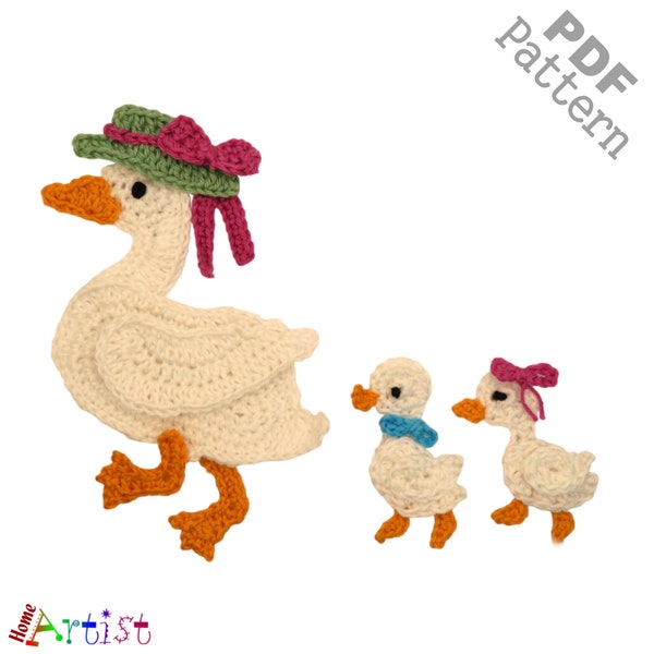 Crochet Pattern - Instant PDF Download - Duck  Mom and ducklings Crochet Applique Pattern applique