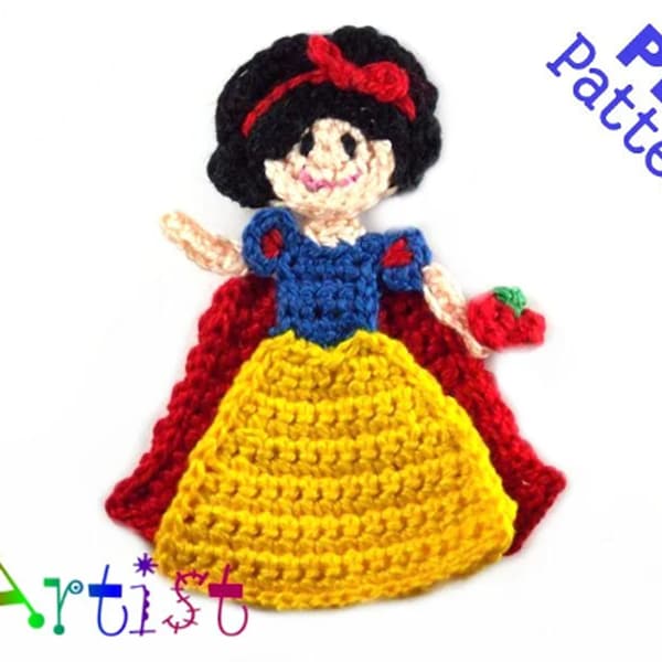 Crochet Pattern - Instant PDF Download - Snow White Crochet Applique Pattern applique