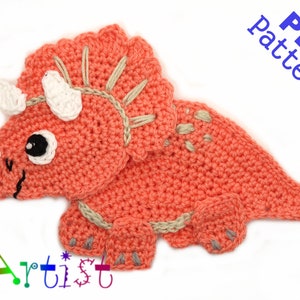 Crochet Pattern Instant PDF Download Triceratops Dino crochet pattern applique image 2
