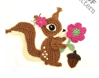Crochet Pattern - Instant PDF Download - Squirrel Crochet Applique Pattern applique