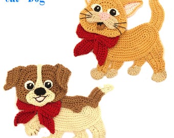Crochet Dog Cat Animal Applique Custom Colors, Sew-On Patch