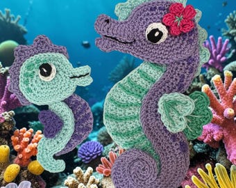 Crochet Seahorse Applique Pattern: Mom & Baby Sea Creature (PDF Download)