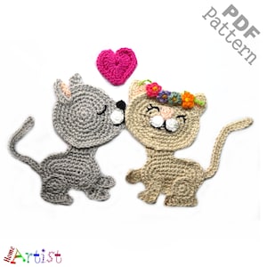 Crochet Pattern Cat Kitty Boy & Girl Applique Patch US version Instant PDF Download