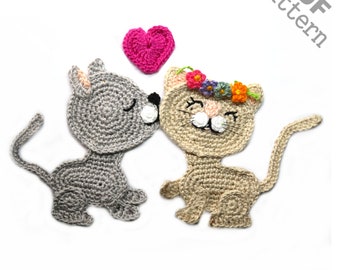 Crochet Pattern Cat Kitty Boy & Girl Applique Patch US version Instant PDF Download
