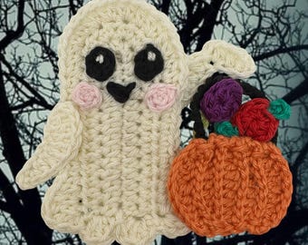 Crochet Pattern Ghost Pumpkin Halloween Applique Patch US version Instant PDF Download