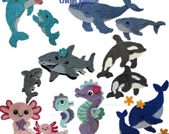 Crochet Animal Applique Mom and Baby, Custom Colors, Sew-On Patch