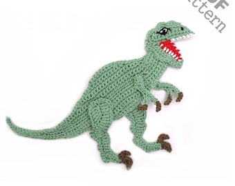 Crochet Pattern Dinosaur Tyrannosaurus rex Dino Applique Patch US version Instant PDF Download