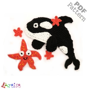 Crochet Pattern Orca Whale Sea Star Applique Patch US version Instant PDF Download