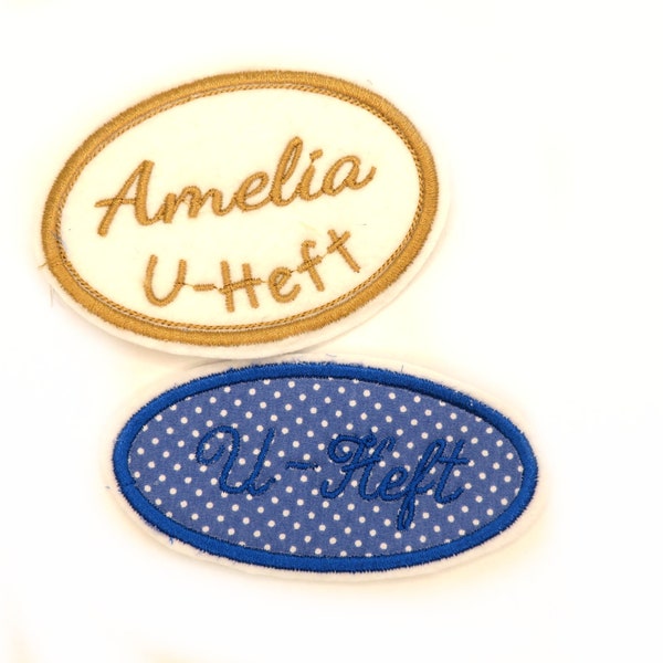 Applikation U-Heft Parche Namensschild gestickt bestickt mit Wunschtext  Felt Applique Name Patch -  free color choice Aufnäher