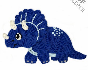 Crochet Pattern Triceratops Dinosaur XL Applique Patch US version Instant PDF Download