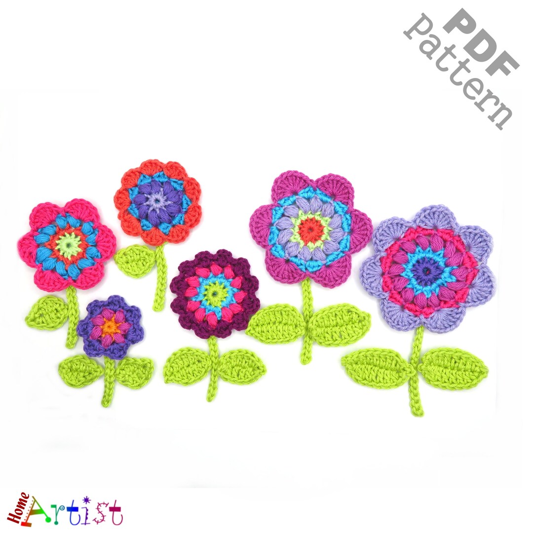 Crochet Pattern Flower Set Leaf Garden Applique Patch US Version ...