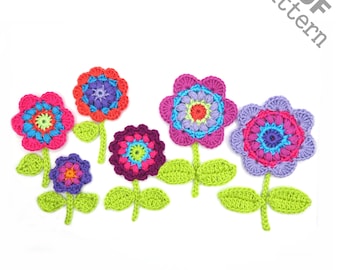 Crochet Pattern - Instant PDF Download - Flower set with Leaf Crochet Pattern Applique