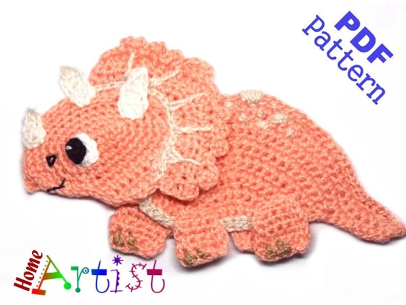 Crochet Pattern Instant PDF Download Triceratops Dino crochet pattern applique image 3