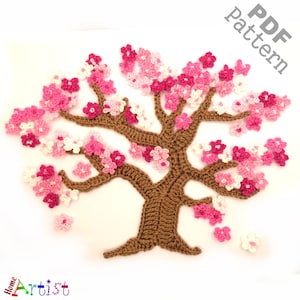 Crochet Cherry Blossom Tree Pattern: Sakura Bonsai Applique PDF Download ENG