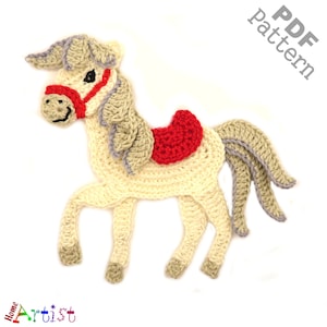 Aplicación Patrón de crochet Pony Horse Aplique Parche Versión estadounidense Descarga instantánea en PDF