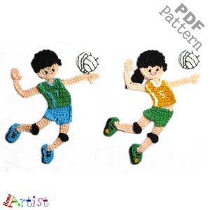 Volleyball Crochet Applique Pattern - Instant PDF Download - Voley ball player Boy & Girl crochet pattern applique