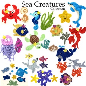 Crochet Sea Creature Applique: Custom Cotton Patch, Whale, Shark, Crab