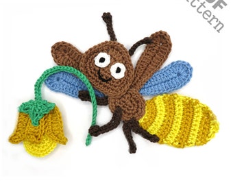 Crochet Pattern - Instant PDF Download - Firefly + Flower Crochet Applique Pattern applique