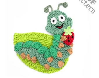 Crochet Pattern - Instant PDF Download - Caterpillar + Leaf Crochet Applique Pattern applique