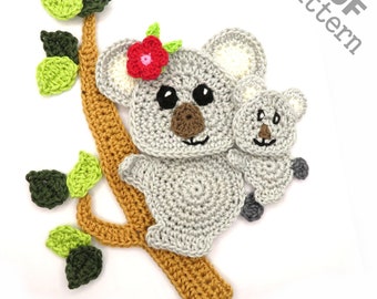 Patrón de aplique de koala a crochet: Mamá y bebé (PDF)