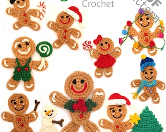 Crochet Pattern Christmas Gingerbread Man Woman Winter Applique US version Instant PDF Download