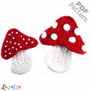 Crochet Pattern Mushrooms Applique Patch US version Instant PDF Download