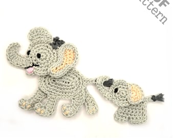 Crochet Pattern Elephant Mom and Baby - Instant PDF Download -  Crochet applique