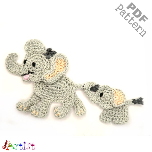 Crochet Pattern Elephant Mom and Baby - Instant PDF Download -  Crochet applique