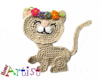 Crochet Cat Applique: Custom Color Cotton Sew-On Patch