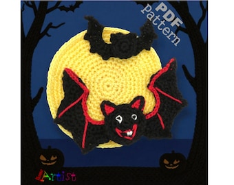 Crochet Pattern Bat Moom Halloween Applique US version Instant PDF Download