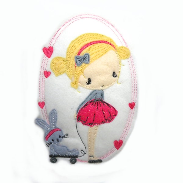 Applikation Girl with bunny Felt Applique -  free color choice Aufnäher parche patch Aufbügel