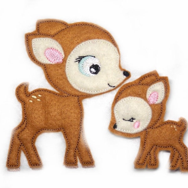 Applikation Reh Deer Mon and Baby  Felt Applique -  free color choice Aufnäher parche patch Aufbügel Bügelbild Kindermode Kleidung Stickerei