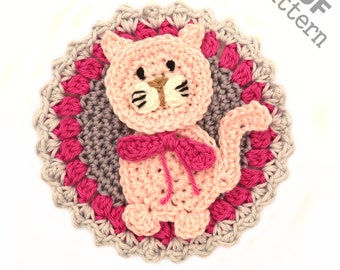 Patrón de crochet para apliques de gatitos con botón de parche de gato Versión estadounidense Descarga instantánea en PDF