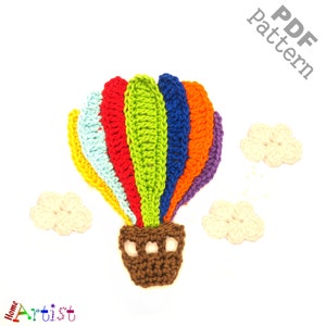 Crochet Pattern Hot air Balloon Applique Patch US version Instant PDF Download