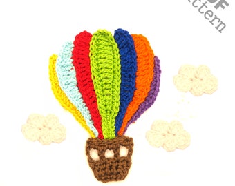 Crochet Pattern - Instant PDF Download - Hot air Balloon crochet Applique Pattern applique