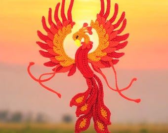 Crochet Phoenix Animal Applique Custom Colors, Sew-On Patch
