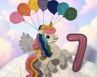 Pegasus Crochet  Number 7 Birthday Applique Animal Pattern  US version Instant PDF Download