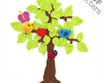 Crochet Pattern  Tree apple bird ladybug butterfly Applique Patch US version Instant PDF Download