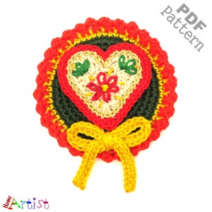 Ornament Crochet Pattern Christmas Heart Patch Button Applique US version Instant PDF Download