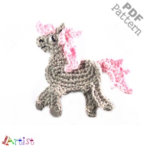 Patrón de crochet para apliques de caballo y poni, versión estadounidense, descarga instantánea en PDF