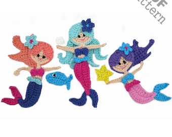 Haakpatroon MERMAID appliqué patch Amerikaanse versie Instant pdf-download