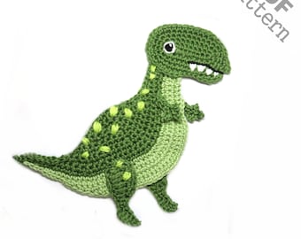 May include: Green crocheted dinosaur pattern, PDF pattern, for making a plush toy.