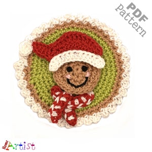 Gingerbread Man Crochet Ornament Pattern: Christmas Applique PDF Download ENG