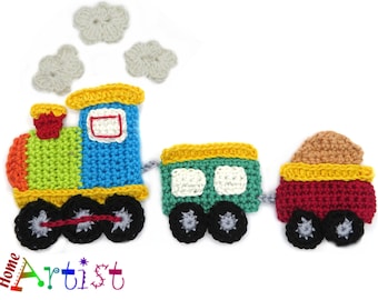 Crochet Train Applique Custom Customizable Colors Sew-On Patch