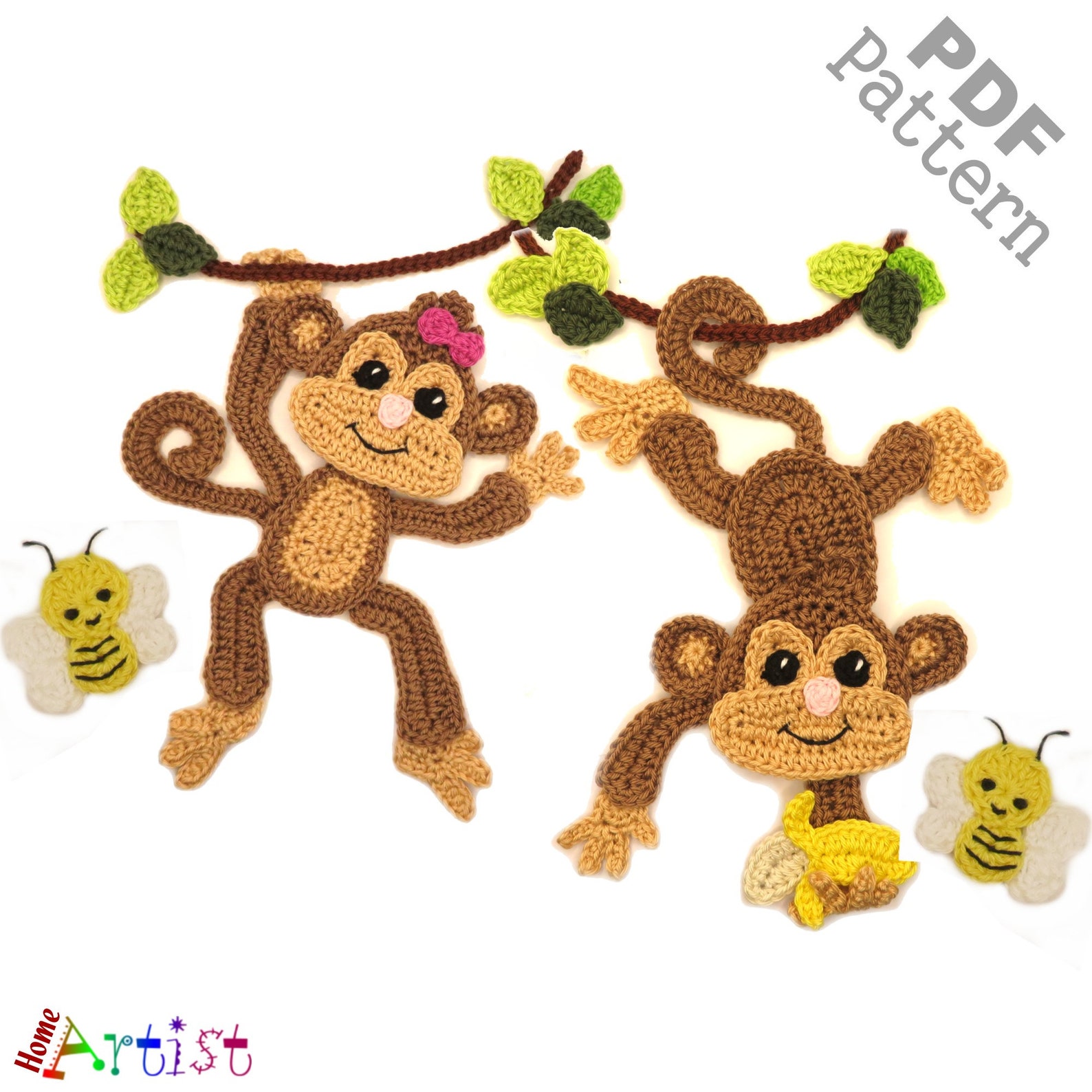 Crochet Pattern Monkey Applique Patch US Version Instant PDF Download ...
