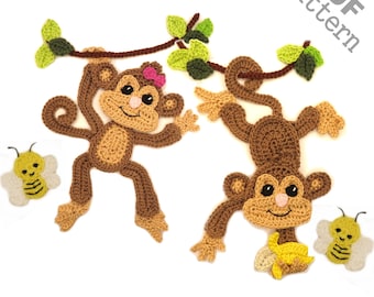 Crochet Pattern - Instant PDF Download - Monkey Pattern Crochet Applique Pattern applique