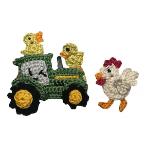 Virkmönster Traktorapplikation Farm Chicken & Chickens Patch Amerikanska termer Direkt PDF-nedladdning