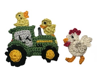 Crochet Pattern Tractor Applique Farm Chicken & Chicks Patch US terms Instant PDF Download
