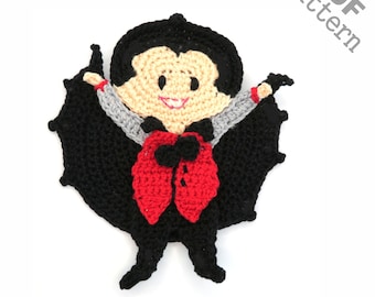 Crochet Pattern - Instant PDF Download - Dracula Halloween crochet Applique Pattern applique